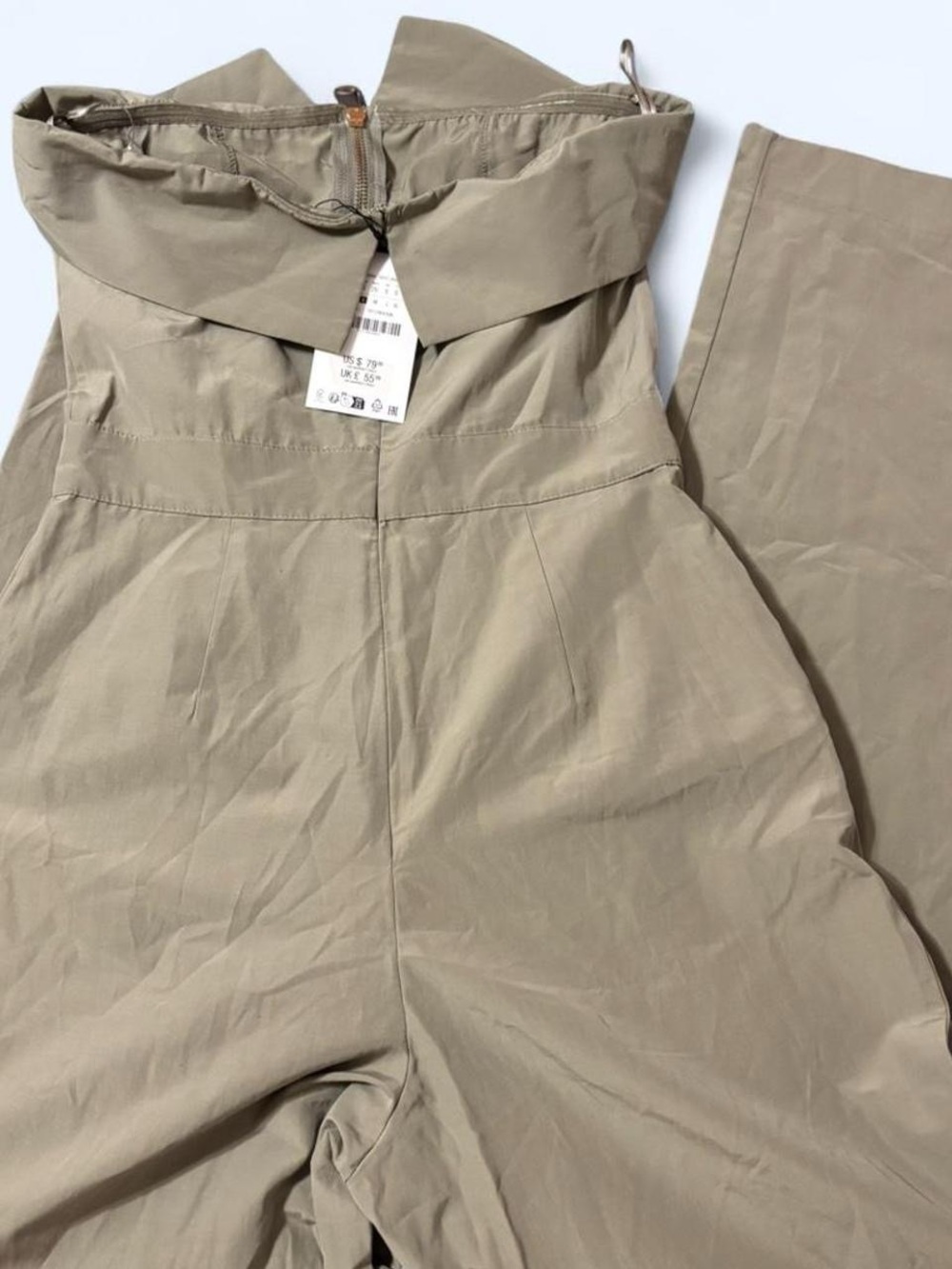 Zara Strapless Fold-Over Wide-Leg Jumpsuit in Taupe